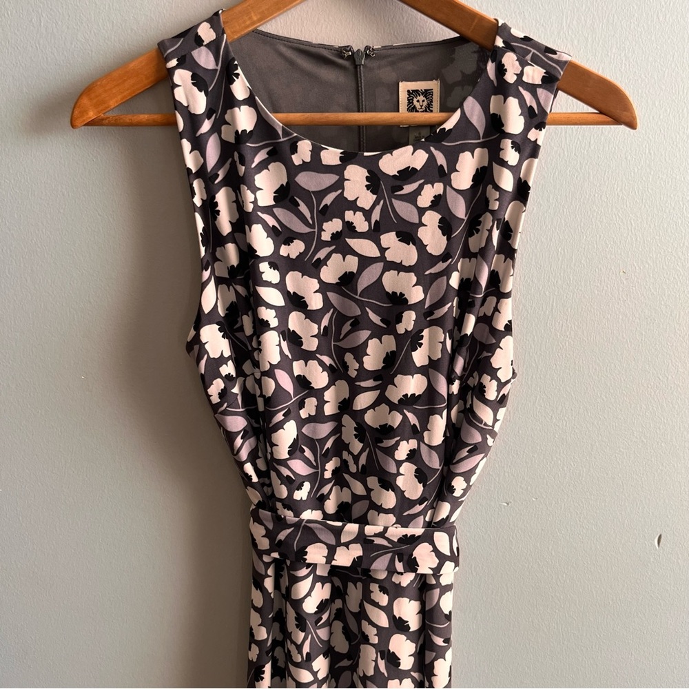 Anne Klein Sleeveless Black Gray and White Women's Midi Dress Floral, Size 6 - Picture 2 of 10
